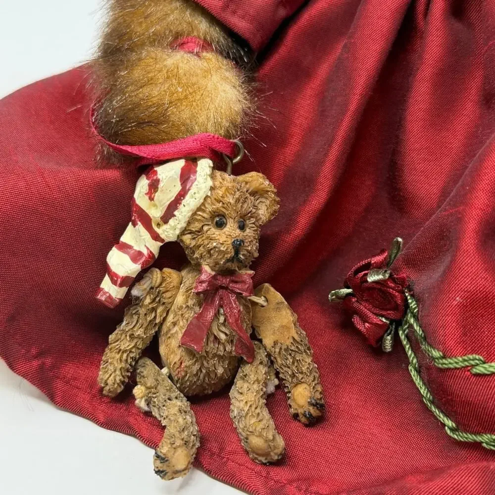 The Bearington Collection Greta Garland Shiny Red Dress Bows Flowers w/Ornament